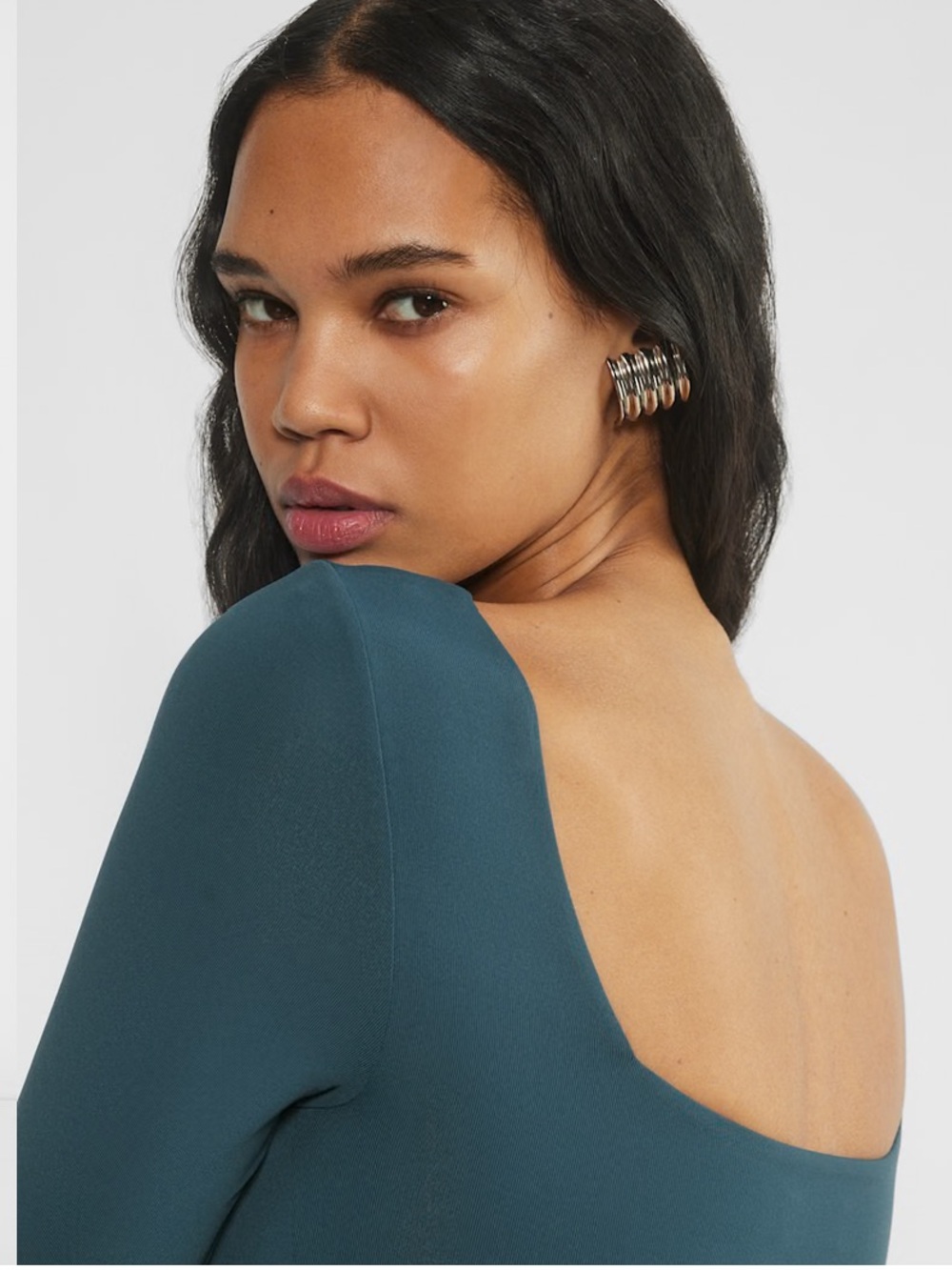 Aritzia Babaton Contour Squareneck Longsleeve Mini Tourmaline Teal Size M - Picture 3 of 14